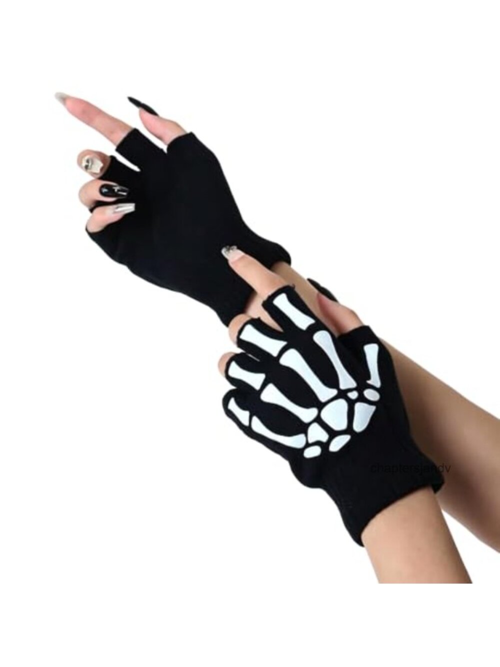 Fingerless Skeleton Gloves Glow in the Dark Halloween Cosplay Knit